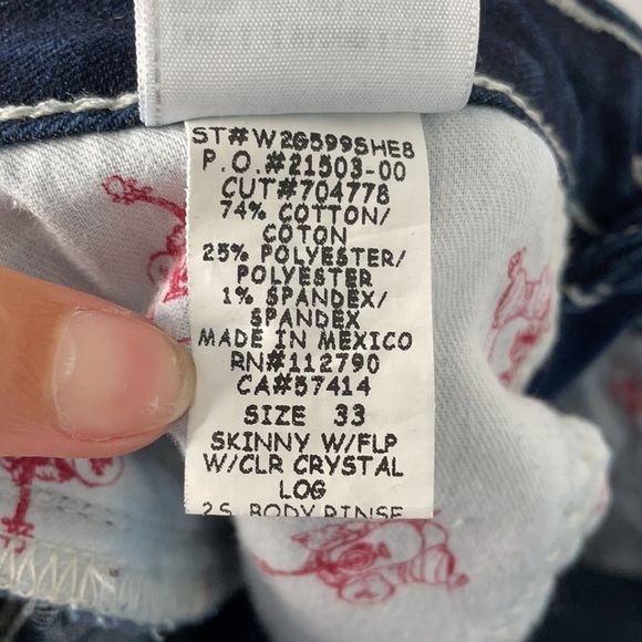 True Religion Crystal Flap Pockets Dark Wash Skinny Jeans Size 33 - Picture 9 of 10